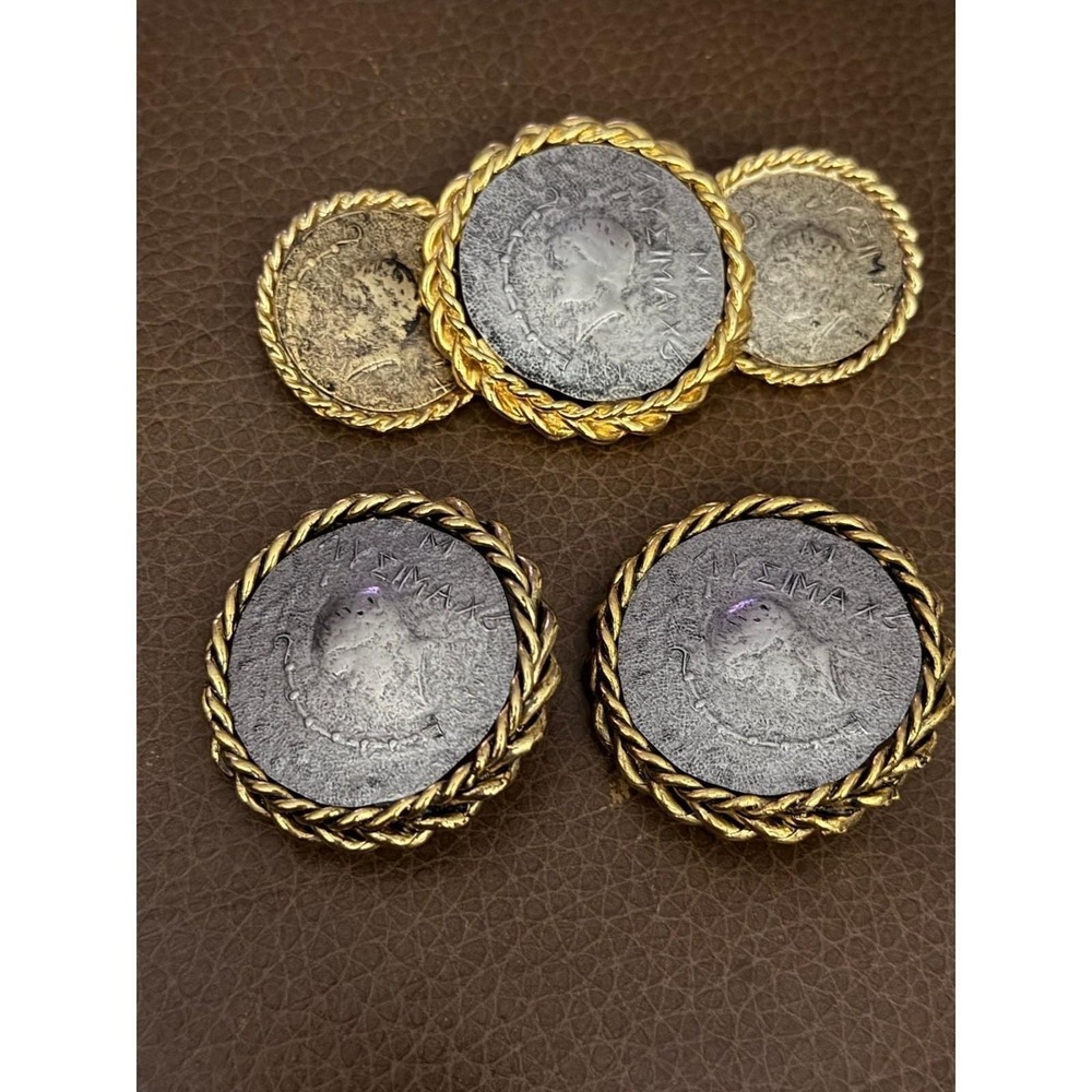 Vintage Coin Jewelry Set Womens OS Gold Silver Roman Brooch Earrings